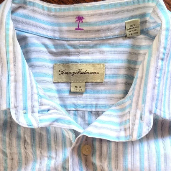 Tommy Bahama Light Blue Striped Casual Button Down Shirt - Picture 1 of 4